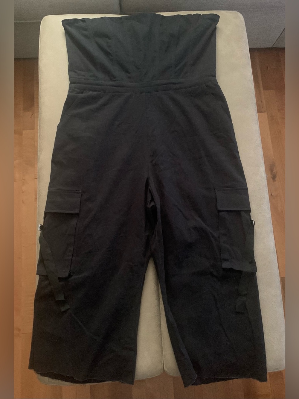 Arden B. Women Black Y2K Strapless Cargo Pocket Cotton Raw Hem Jumpsuit Size XL